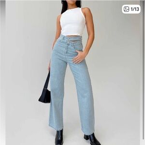 Princess Polly Barnsley Double Waistband High Waisted Jeans Light Blue size 4